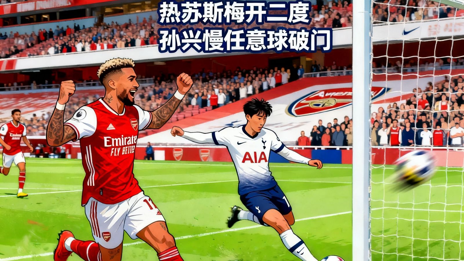 英超北伦敦德比阿森纳3-1热刺，热苏斯梅开二度，孙兴慜任意球破门